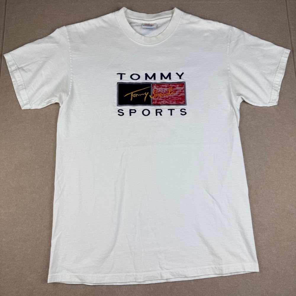 Vintage Hanes Shirt Mens M White 90s Tommy Sports Logo Streetwear Tee